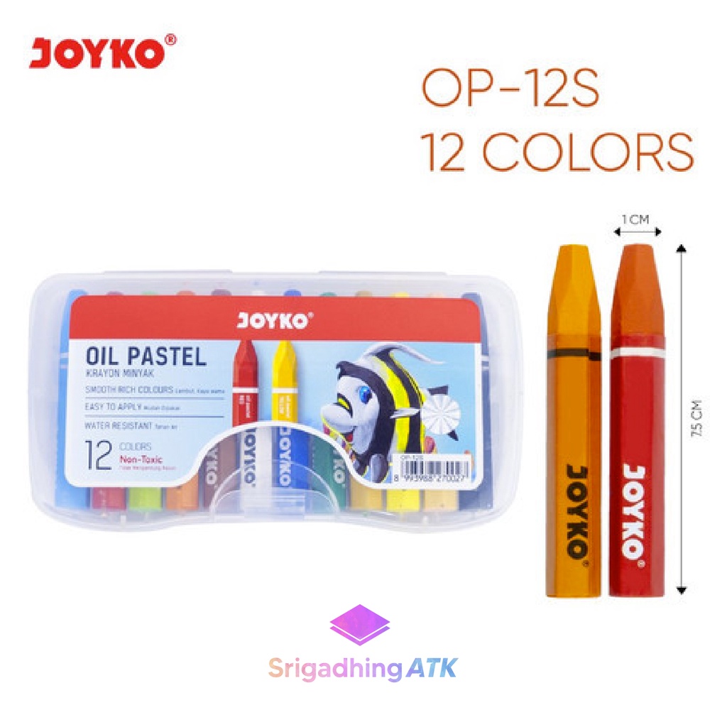 

Crayon Joyko OP-12s / Krayon Minyak isi 12 Warna / Oil Pastel OP 12S For Drawing Water Resistant Non Toxic