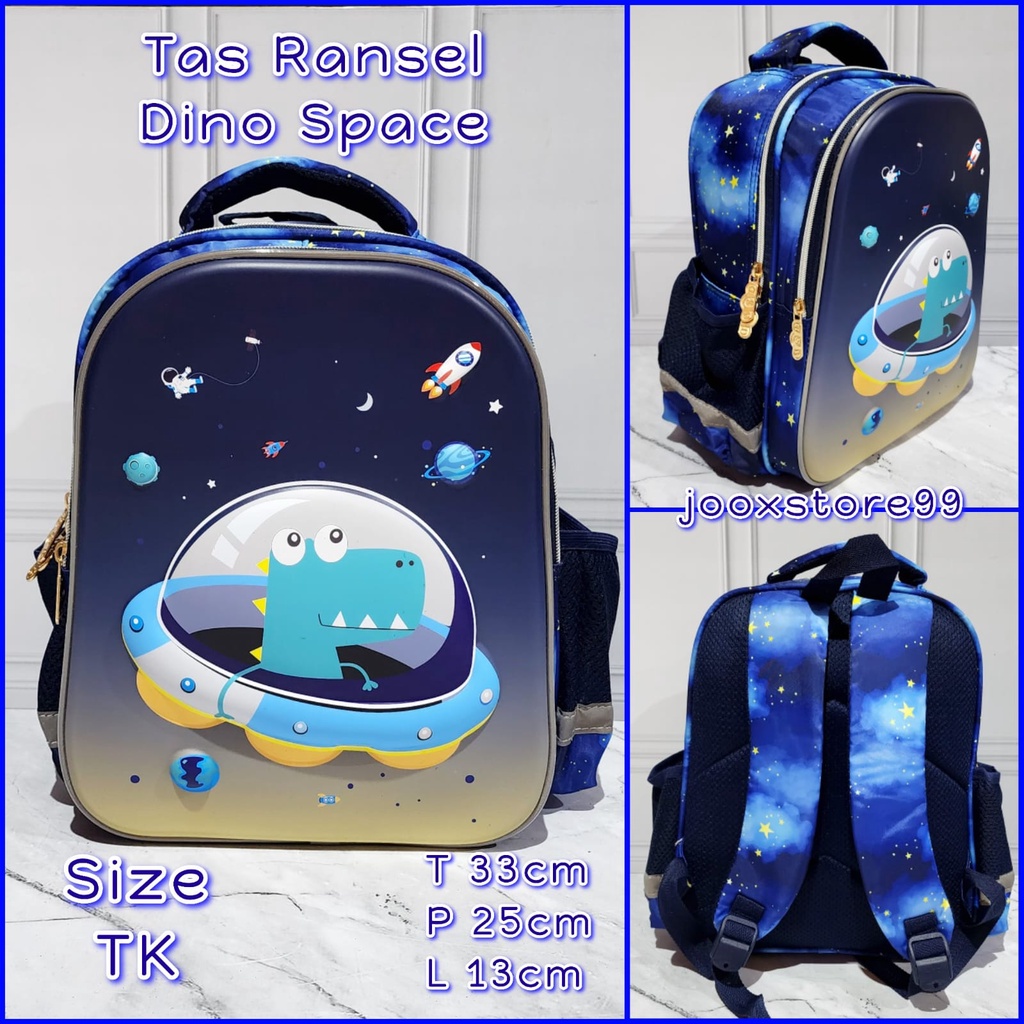 Tas Sekolah Ransel Anak TK dan SD Motif Timbul 3D Gambar Astronot dan Dino Tas Gendong Anak Import Backpack Anak Laki - Laki