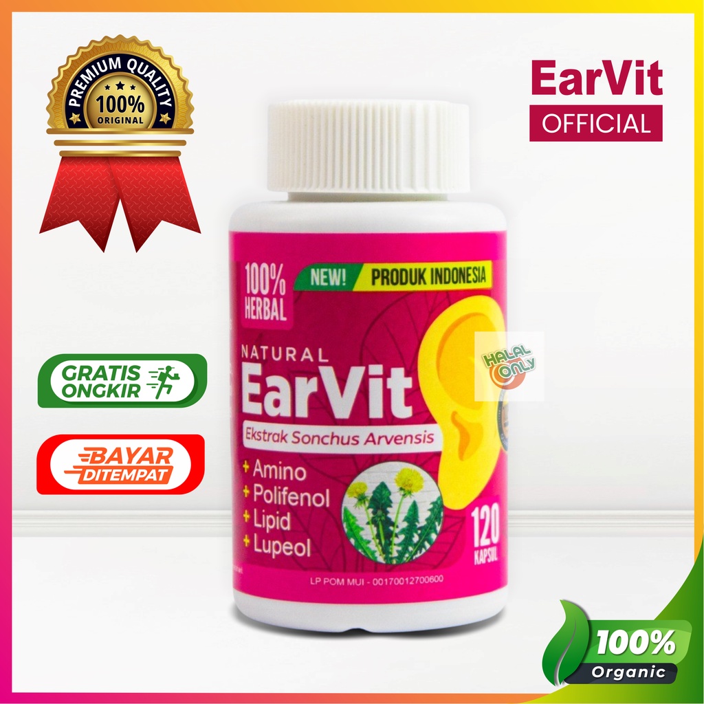 EARVIT 100% Original Obat Gangguan Telinga Obat Tinnitus Telinga Berdenging Pada Telinga Kiri/Kanan 