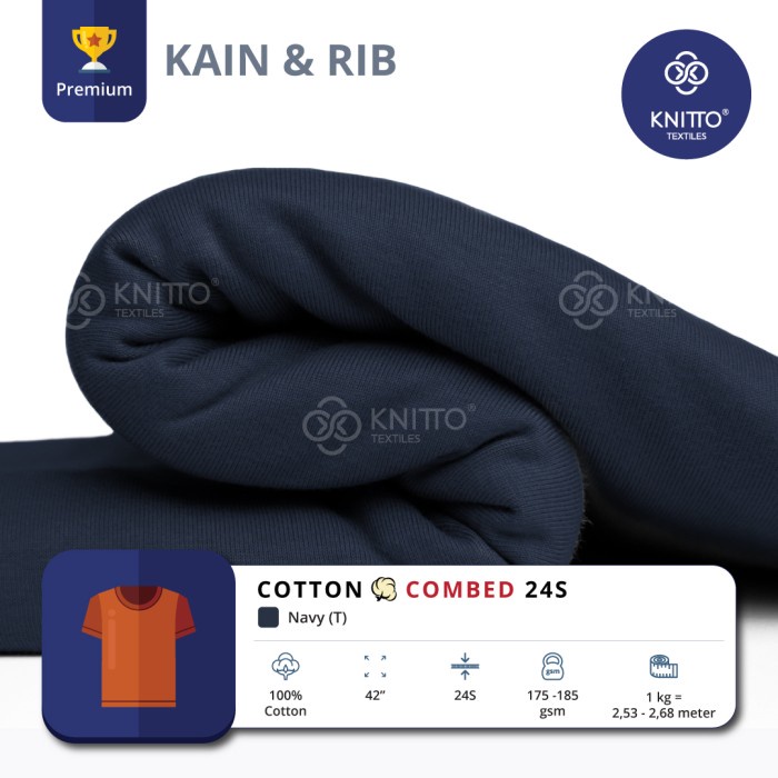 Kain Kain Cotton Combed 24S Navy + Rib (Bahan Kaos)