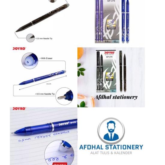 

Pabrik selusin pen bisa di hapus merek joyko hitam dan biru isi 12 pcs