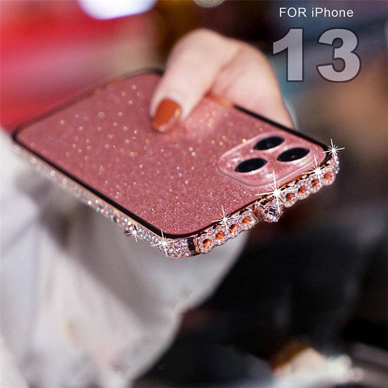 IPHONE Glitter Berlian Bingkai Logam Bling Bumper Case Untuk iPhone14 13 12 11 Pro Max Plus Wanita Cover Untuk iPhone11 iPhone12 iPhone13 iPhone14