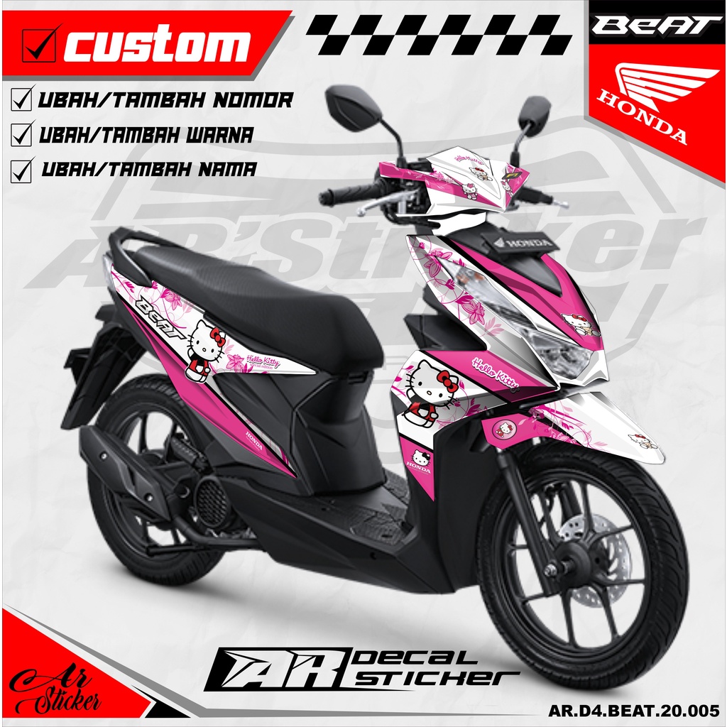 Decal Beat 2020 2021 2023 Full Body, Stiker Dekal Honda BEAT ISS BEAT DELUXE Hello Kitty D4 005