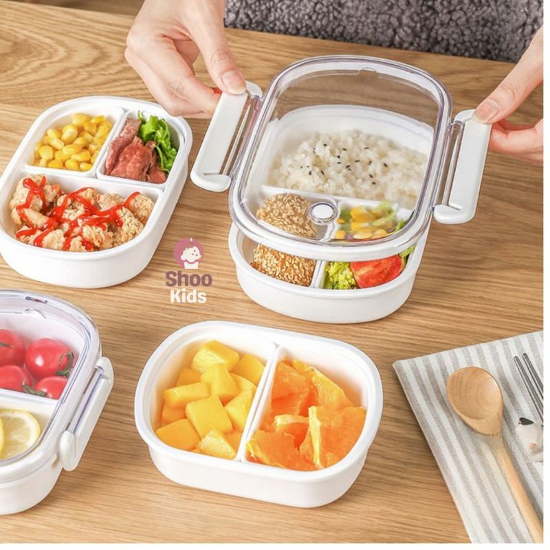 SHOOKIDS Kotak Makan Lunch Box Bento Kotak Bekal Putih Minimalis Transparan