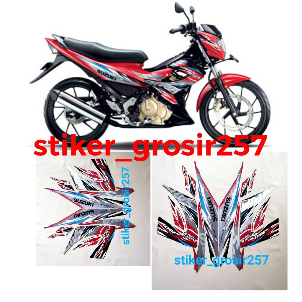 STIKER STRIPING LES LIS BODI MOTOR SUZUKI SATRIA FU 150 FACELIFT 2013 MERAH HITAM SILVER