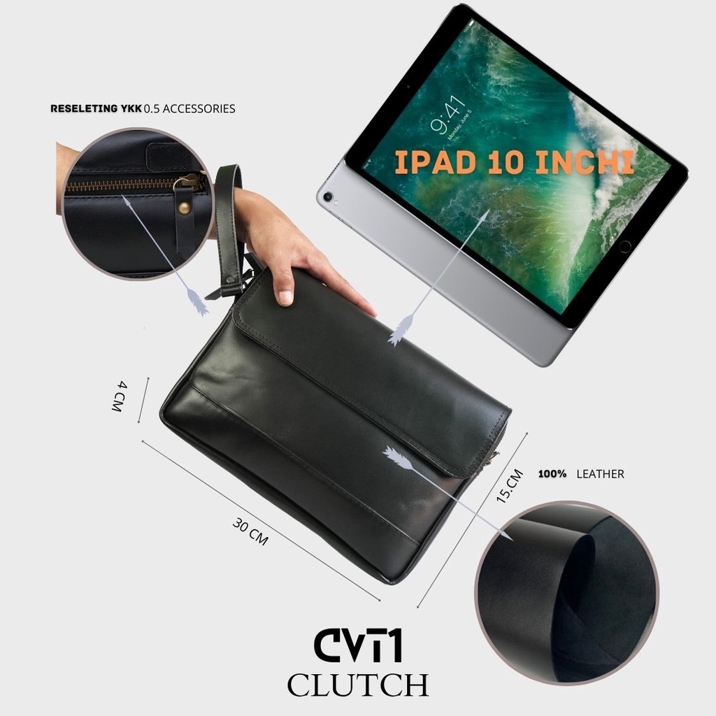 Caliandravieri Clutch CVT1 Tas iPAD Kulit AsliTas Mesenger Tab Multifungsi