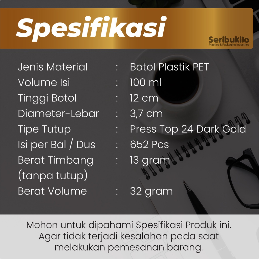 Botol Presstop Gold 100ml/Botol PET 100ml Warna/Br 100ml Presstop Dark Gold