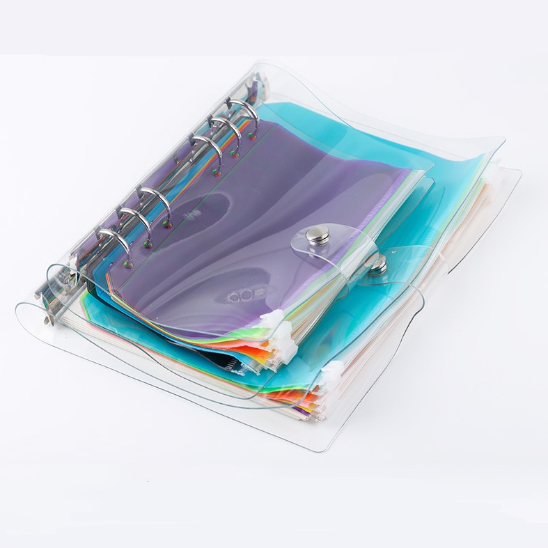 6/10pcs A6 Saku Zip Flipchart Binder Ritsleting Tas 6-cincin Lepas Tas PVC Folder Warna Persediaan Kantor Kantong Tahan Air