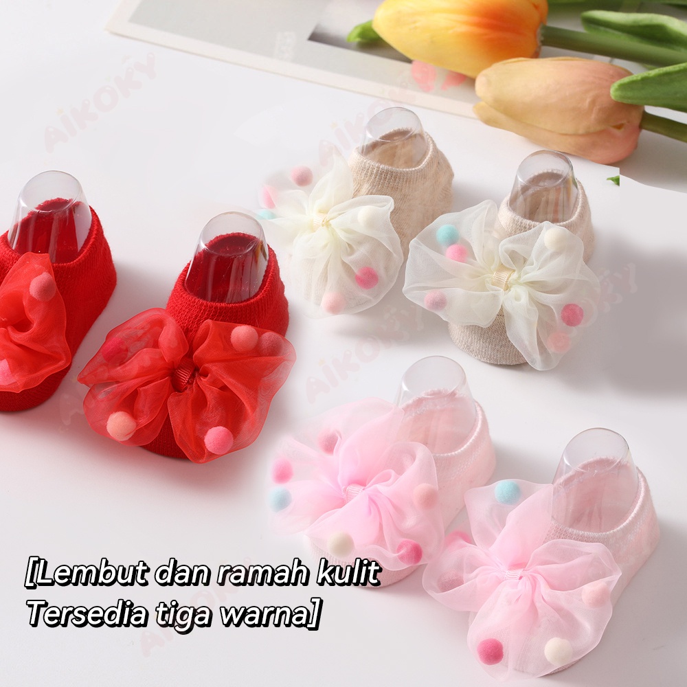 Aikoky kaos kaki bayi perempuan lucu/kaus kaki bayi anti slip motif ribbon/twilly