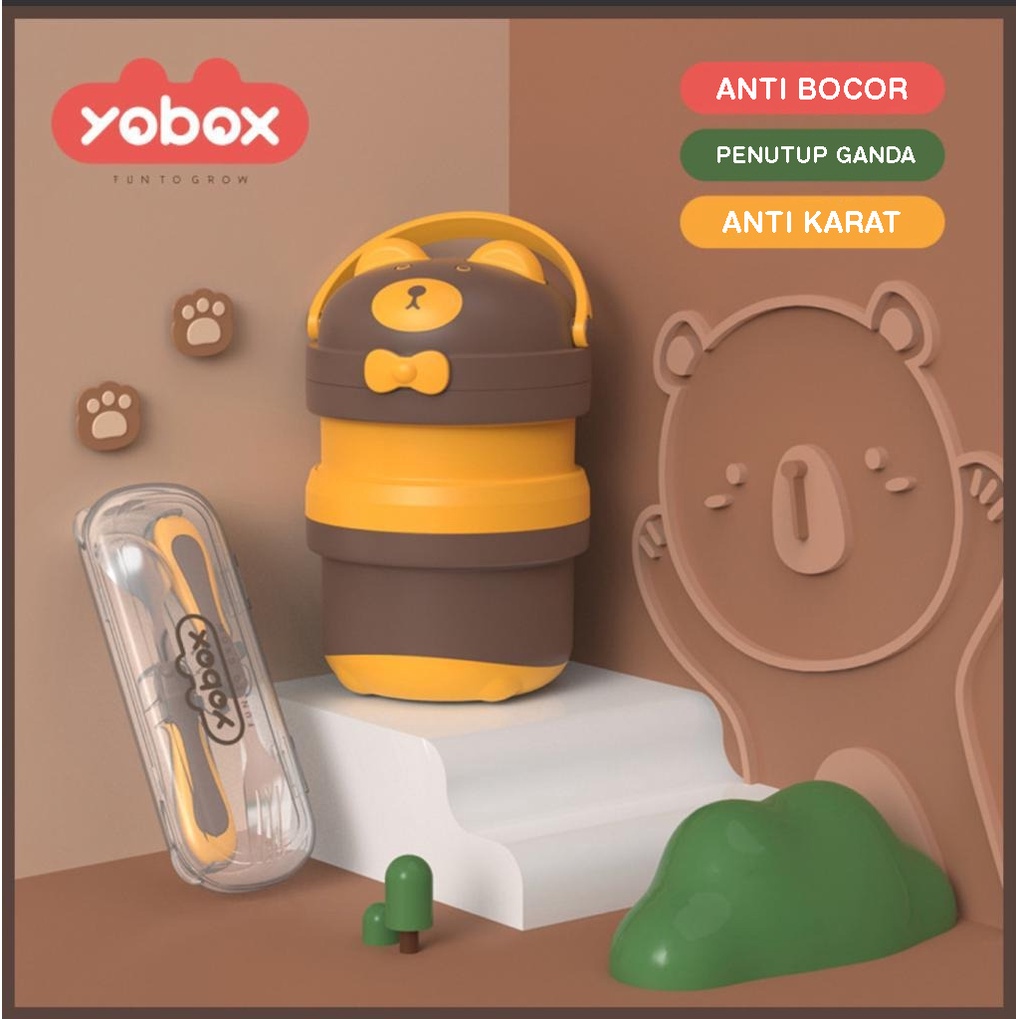 YOBOX FREE TAS rantang 2 susun tempat makan steinless 304 bento kids lunchbox YOOYEE