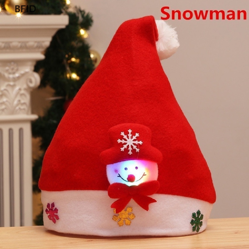 [BFID] Topi Natal Dewasa/Anak LED Menyala Santa Claus Snowman Elk Cap Xmas Decor Gift [ID]