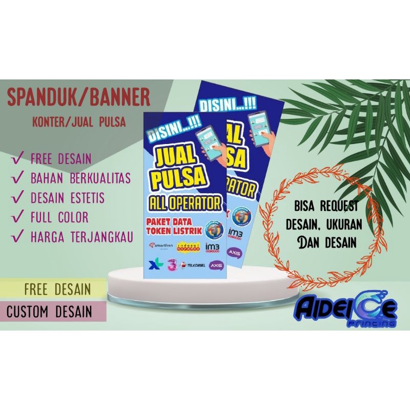 spanduk olshop konter pulsa, voucher data uk 50x100 dapat 2pcs