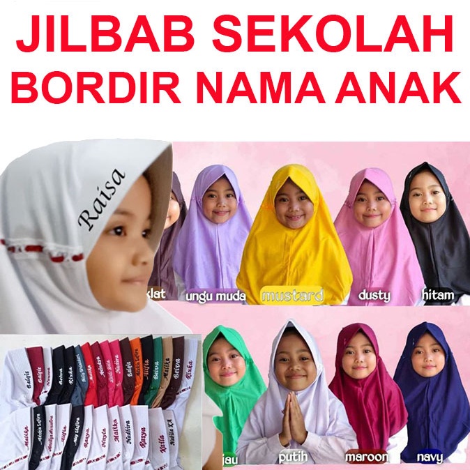 Jilbab Kerudung SEKOLAH Anak Request Bordir Nama Suka Suka Hijab Anak SD SMP SMA Tali Serut