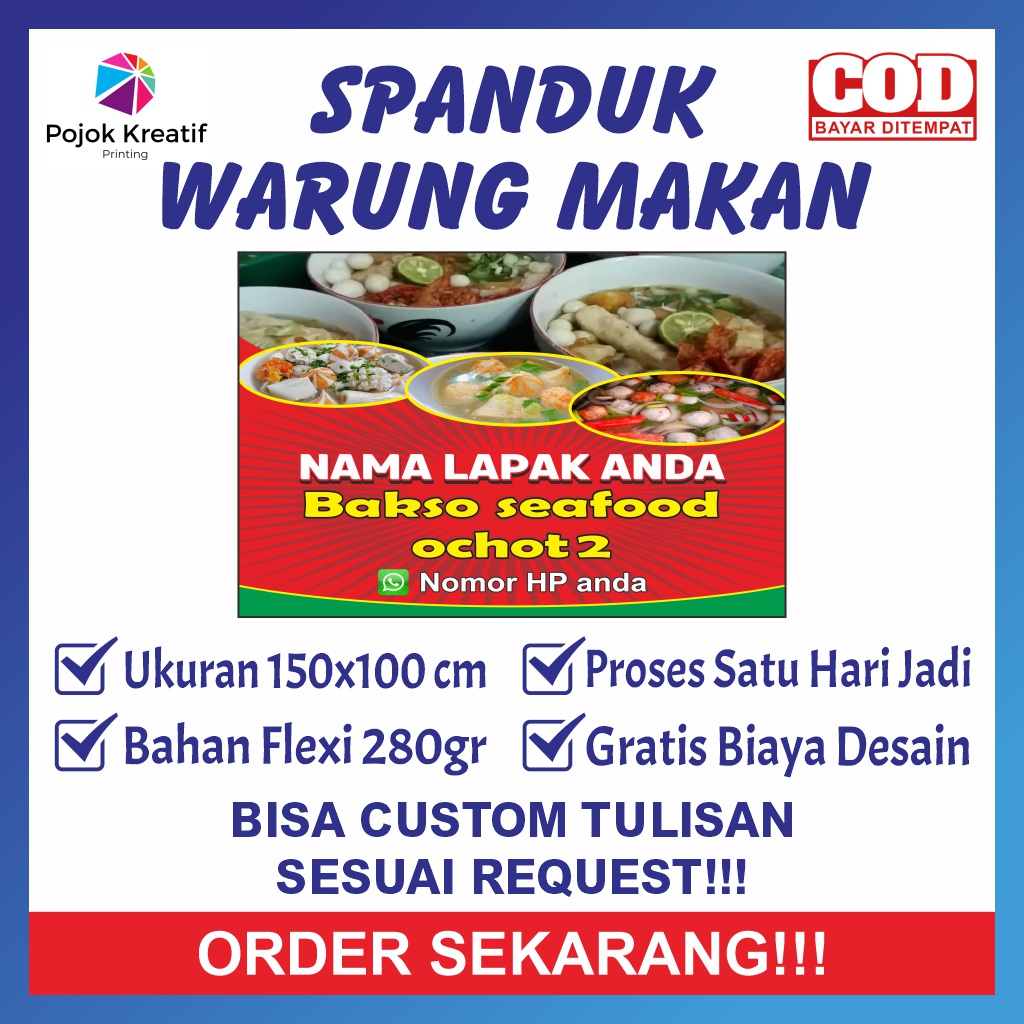 Spanduk Sepanduk Bener Banner Baner Benner Backdrop Promosi Warung Warkop Warteg Makanan Bakso Seafo