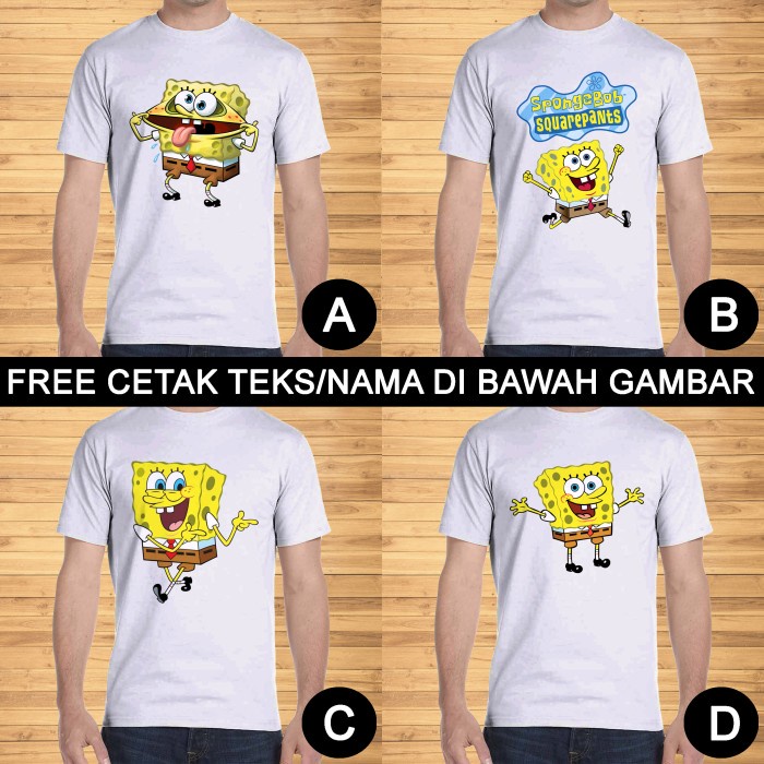Kaos Dewasa Spongebob Squarepants Pria Wanita Kartun Custom Teks/Nama