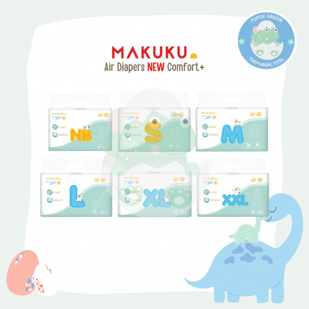 ( 4 Pack ) Comfort+ MAKUKU SAP Diapers - Popok Bayi Anti Gumpal Extra Dry