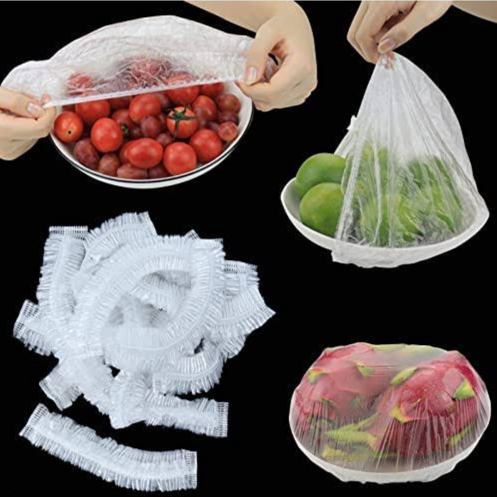 ⭐️𝐈𝐇𝐒 𝟖𝟒𝟖 𝐋𝐚𝐦𝐩𝐮𝐧𝐠⭐️Plastik Penutup Makanan Buah Buahan Karet Anti Debu Shower Cap Serbaguna 95pcs