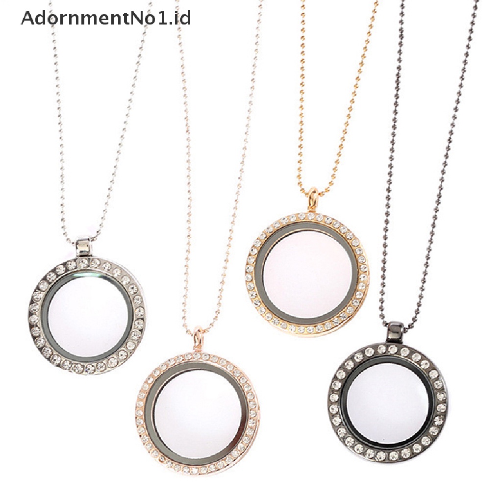 [AdornmentNo1] Berlian Imitasi Bulat Floag Memory Locket Necklace Round Living Glass Pendantets [ID]