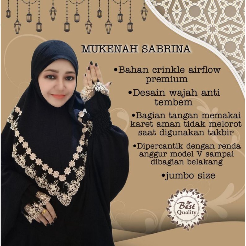 MUKENA SABRINA TERUSAN SIAP KIRIM HITAM & PUTIH TULANG RENDA MILO