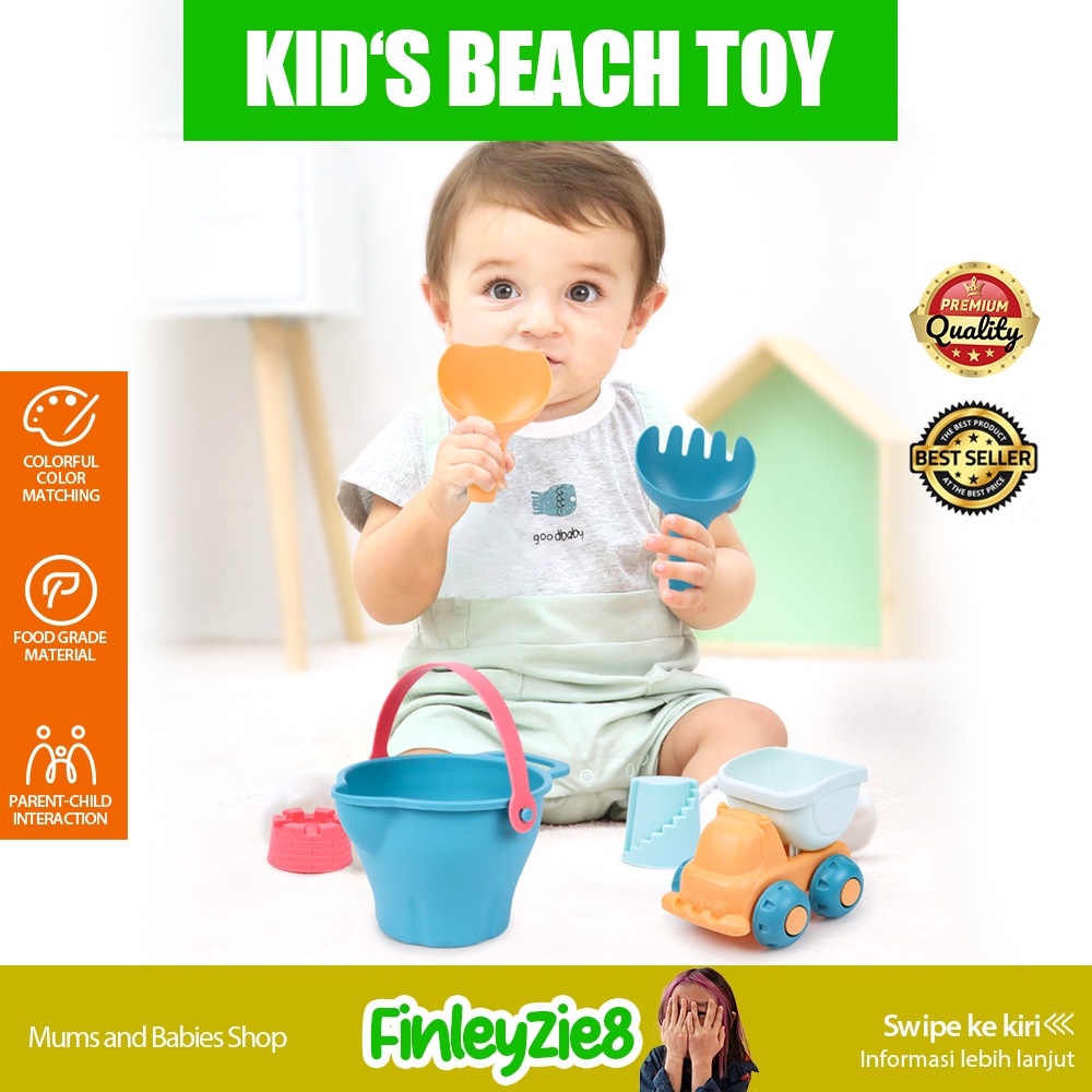 Mainan Pantai / Mainan Anak 1 Set / Mainan Anak 1 Set Lengkap / Mainan Anak Pantai / Mainan Pantai Pasir / Mainan Pantai Anak-Anak / Silicone Beach Bucket &amp; Toys / Mainan Pasir pantai anak KIDS BEACH TOY SET 7 in 1 / Scrunch bucket / Mainan Pantai Ember