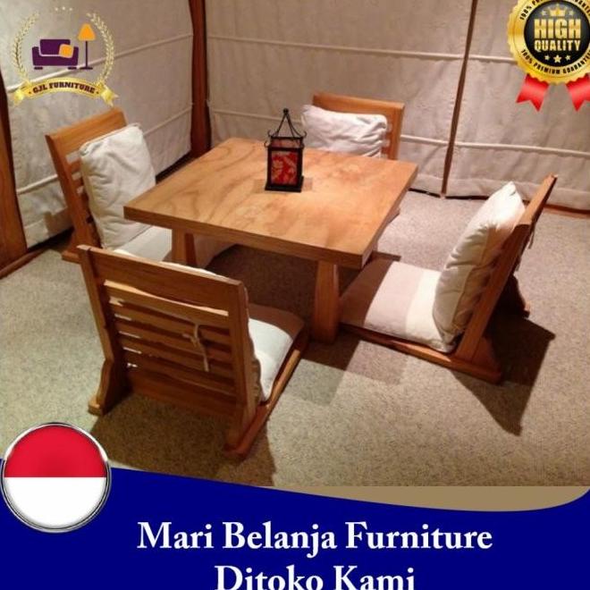 Meja Makan Minimalis Cafe Lesehan Set 4 Kursi Kayu Jati Japan C 12 Non Storqaila