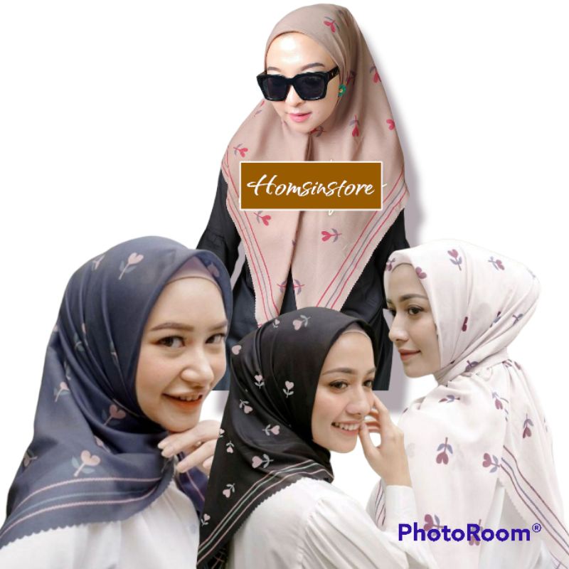 HS Segi Empat Voal Motif Bunga Tulip |  Hijab Segi Empat Motif Putih