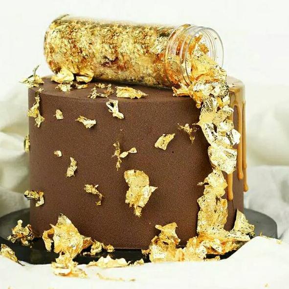 

【murah】 JUMBO GOLD Flakes SHEET LEAF GOLD alas adonan spuit luster loyang fondant topper cake luster gold smoother topper bola emas luster dust edible sprinkle gula hias kue