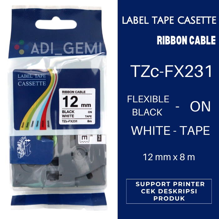 

Compatible Label Tape Brother TZc-FX231 Flexible Black On White 12mm