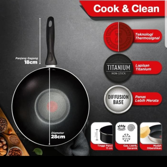 TEFAL COOK & CLEAN WOKPAN 28 CM ASLI. WAJAN PENGGORENGAN