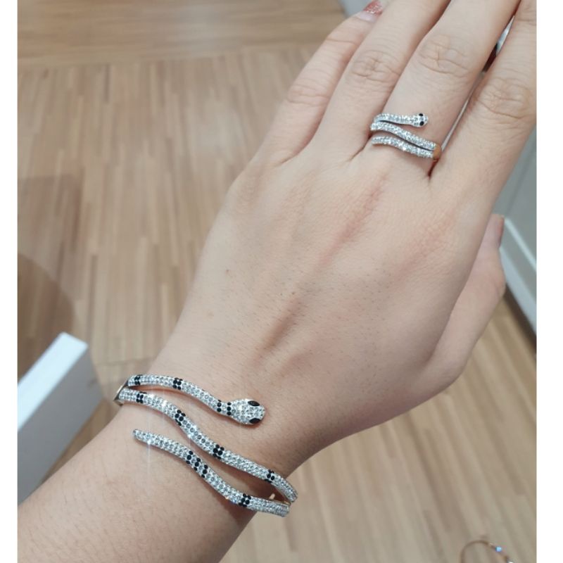 Gelang cincin Titanium asli motif ular Mata kilau Premium Quality Mata Kilau Mirip emas asli Anti karat Anti Alergi branded Stainless Steel Ori Gt802