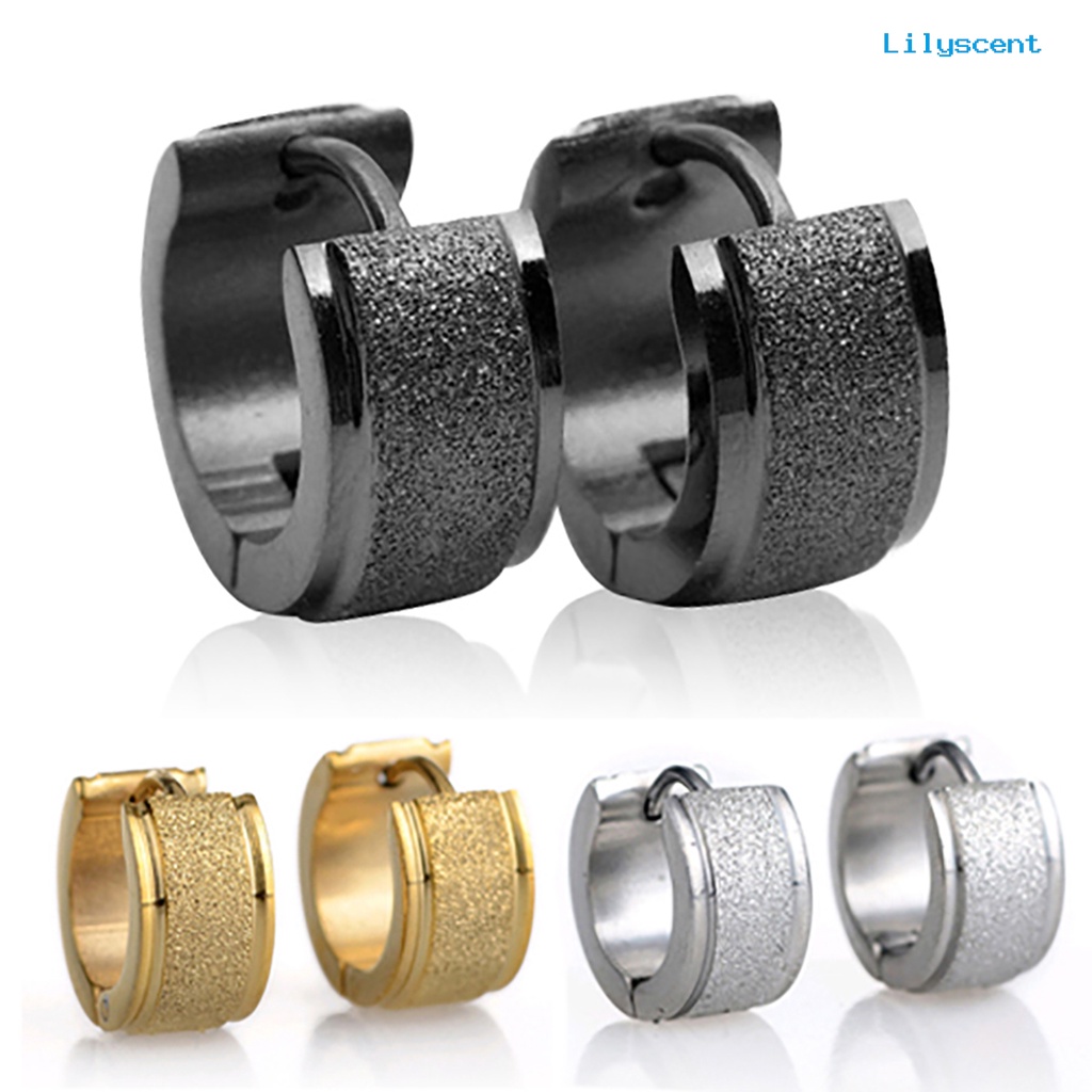 [LS] 1pasang Anting Hoop Huggie Earrings Baja Titanium Pria Wanita Kusam Ear Studs