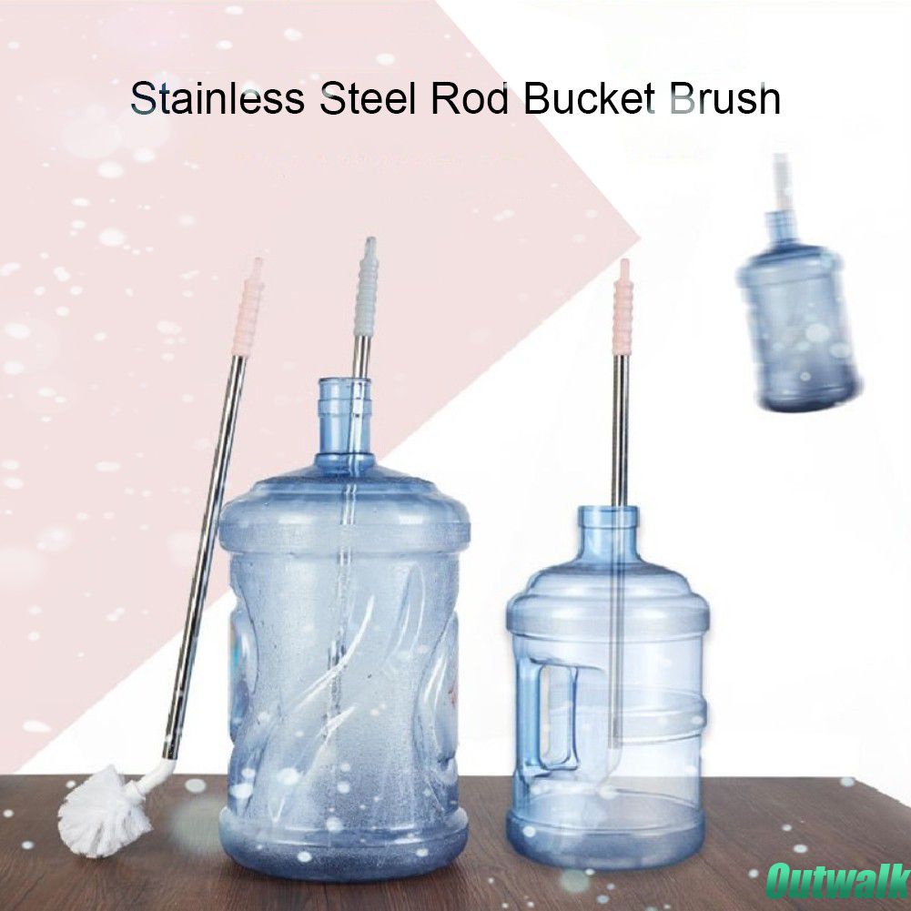 ღ Stainless Steel Batang Ember Cuci Sikat 360 ° Bulat Sikat Anti-Karat Ember Plastik Sikat Pembersih Dispenser Air ember Air Sikat Pembersih Alat Pembersih