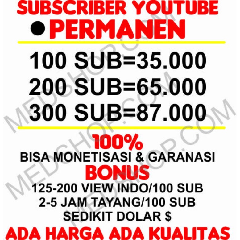 LAYANAN JASA SUBSCRIBER YOUTUBE PERMANEN 100% BISA MONETISASI