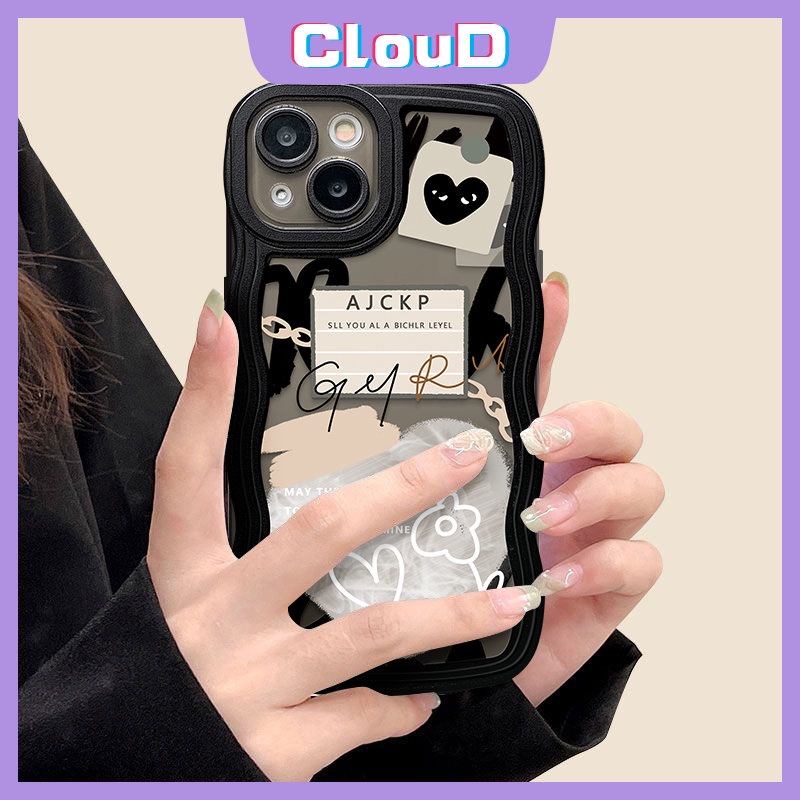 IPHONE Cinta Hati Ins Graffiti Wavy Edge Phone Case Kompatibel Untuk Iphone11 12 14 13 Pro Max XR 7-8 6s 14 6 Plus X XS Max SE 2020 Flower Comme des Garcons Lembut Tpu Penutup Belakang