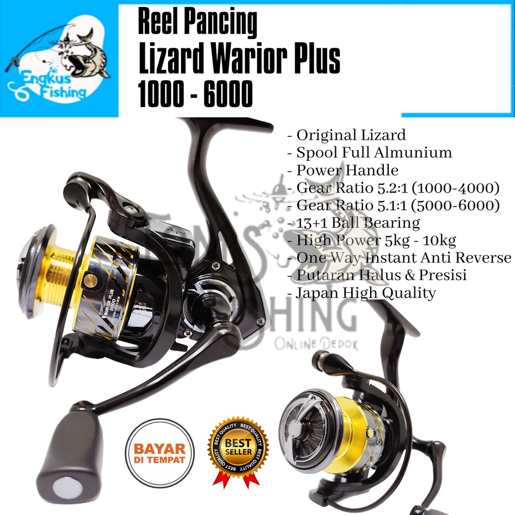 Reel Pancing Lizard Warrior Plus 1000 - 6000 (13+1 Bearing) Power Handle Murah - Engkus Fishing