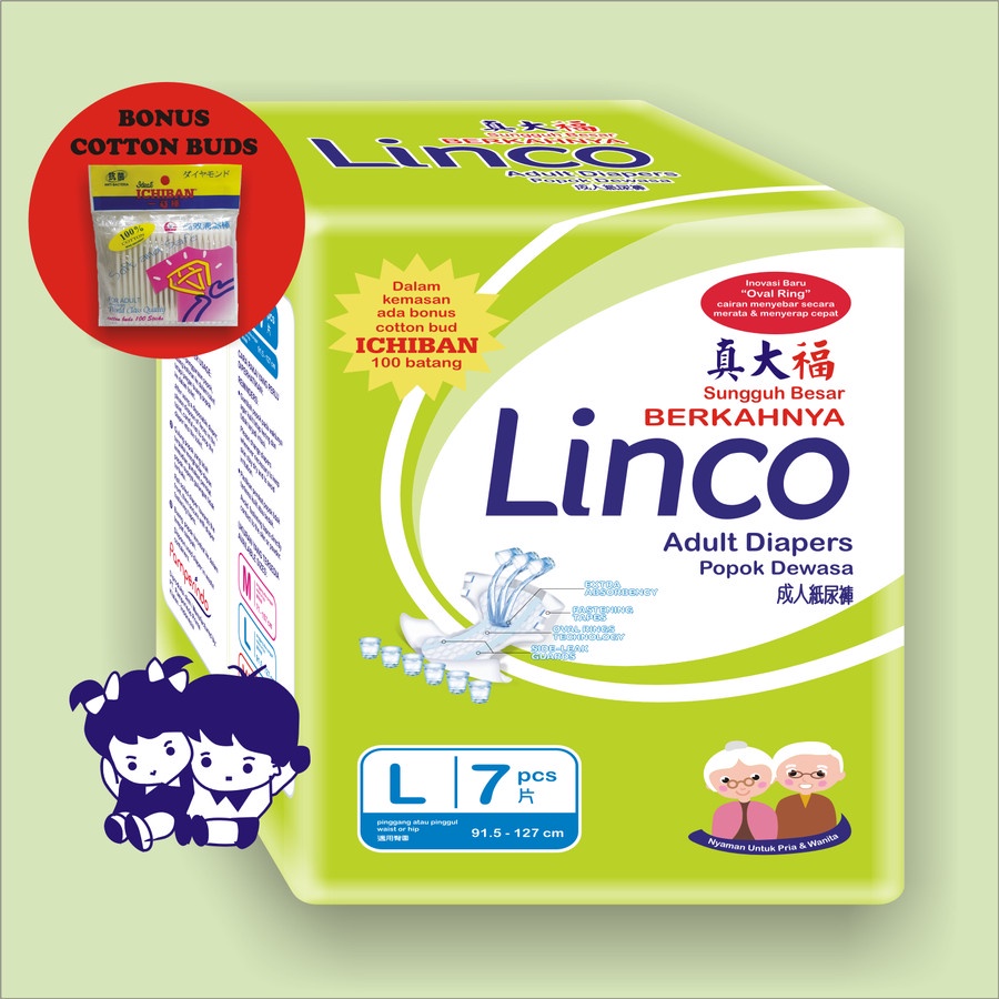 Popok Dewasa LINCO Adult Diapers Size L Isi 7 Pcs