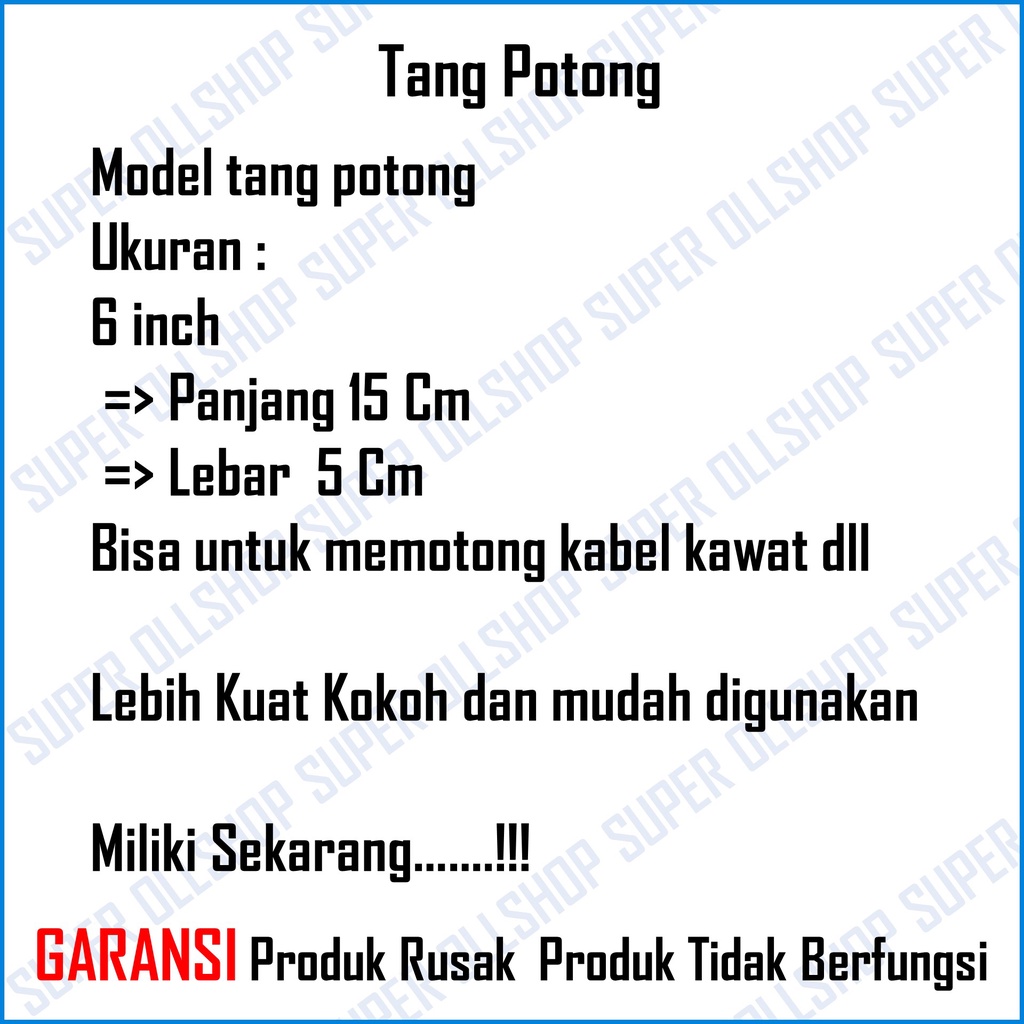 Tang Potong Blister Diagonal Pliers 6 Inch / Tang Potong Kawat Kupas Kabel Listrik Kecil Mini