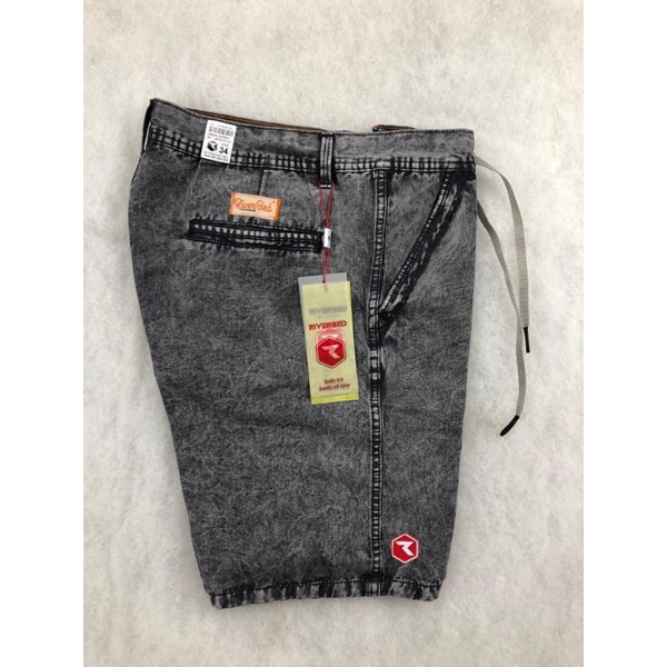 trendy Celana Pendek Pria semi jeans wash hitam ice snow distro casual cowok hits original riverbed