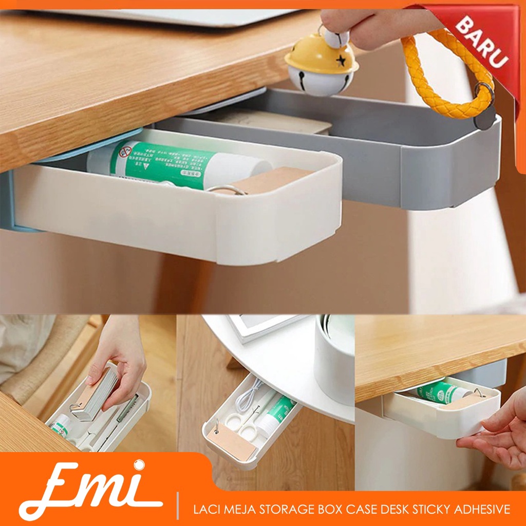 Laci Meja Tambahan Storage Box Case Under Desk Sticky Adhesive