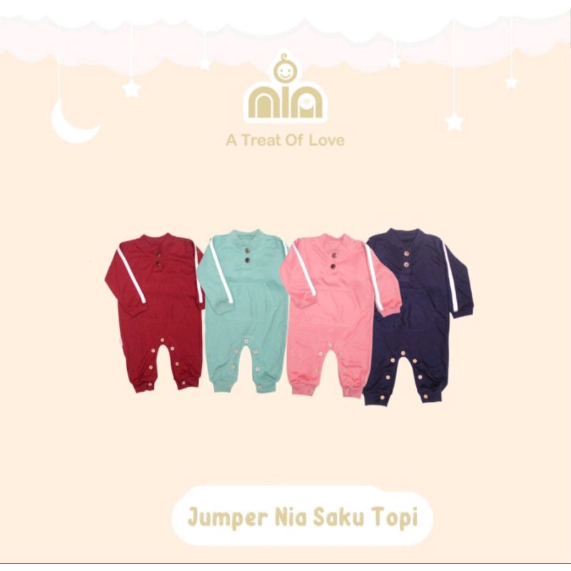 NIA Set Jumper Saku Sleepsuit Bayi + Topi Polos Premium