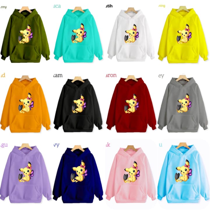 Hzl_outfit Sweater Hoodie Anak Perempuan Picachu Linda/ Sweater Hoodie Anak Anak