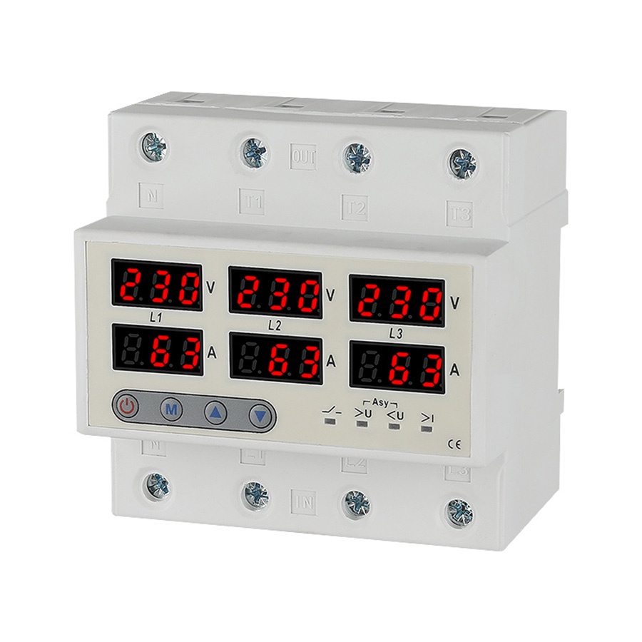 3 Phase 380V 3-63A Din rail Voltmeter Ammeter Adjustable Over and Under Voltage Current Limit Protection Monitor Relays Protector