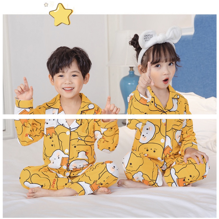 babyfit [3-8thn] piyama kerah baju tidur setelan panjang anak cewek cowok import katun rayon  xs-0127