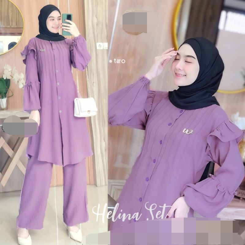 LONG TUNIK HELINA CRINKEL IIHELINA SET II LONG TUNIK TERBARU II BAHAN PREMIUM ADEM NYAMAN DIPAKAI II ARRAZAQU COLLECTION