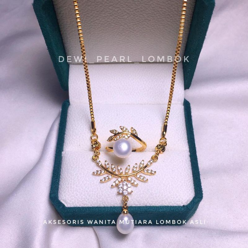 Set Kalung Cincin Mutiara Lombok Asli Bersertifikat||set mutiara tawar||set perhiasan xuping||set pe
