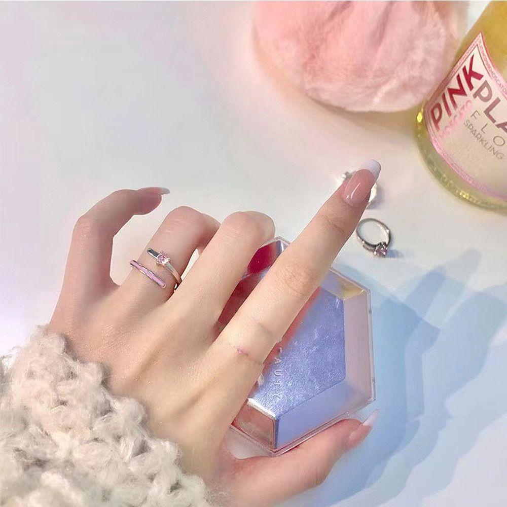 Mxbeauty Y2K Wanita Cincin Trendi Mengkilap Chic Niche Desain Hadiah Gadis Tembaga Merah Muda Hati Pembukaan Cincin Gaya Korea Cincin