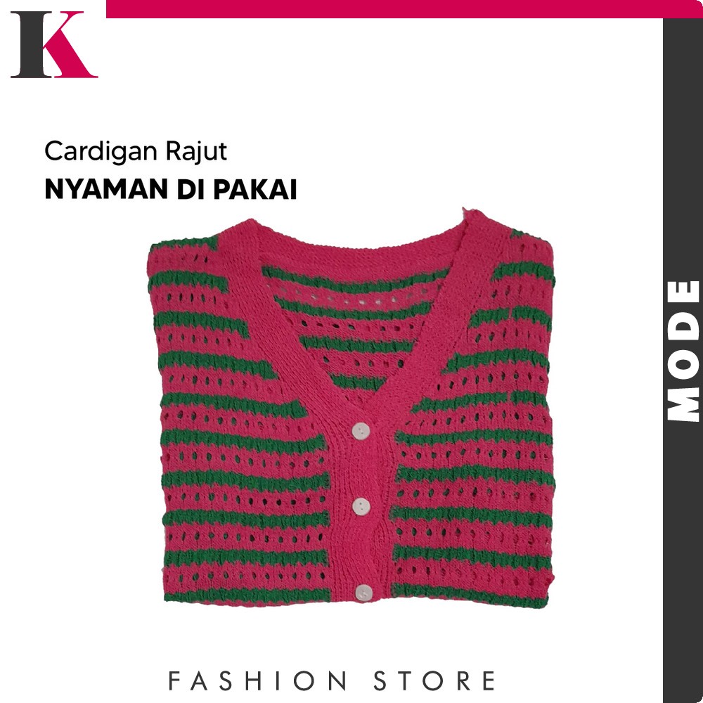 Cardigan Rajut Wanita Korea Model Crop Lengan Pendek Knitwear / Outer Knit Motif Garis Atasan Cardy