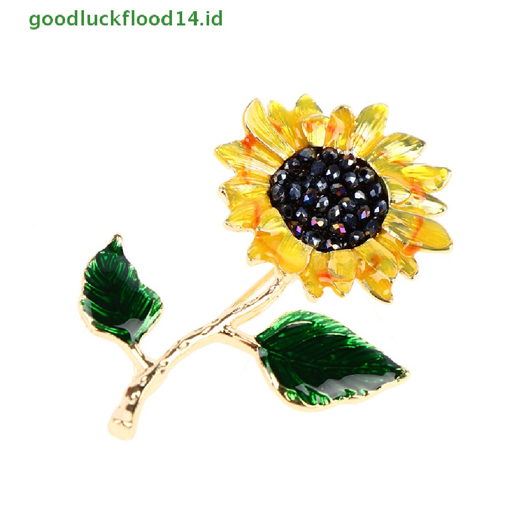 [GOOGFOUR] Enamel Bunga Matahari 2daun Bros Pin Untuk Wanita Fashion Perhiasan Brooch Gift [TOP]