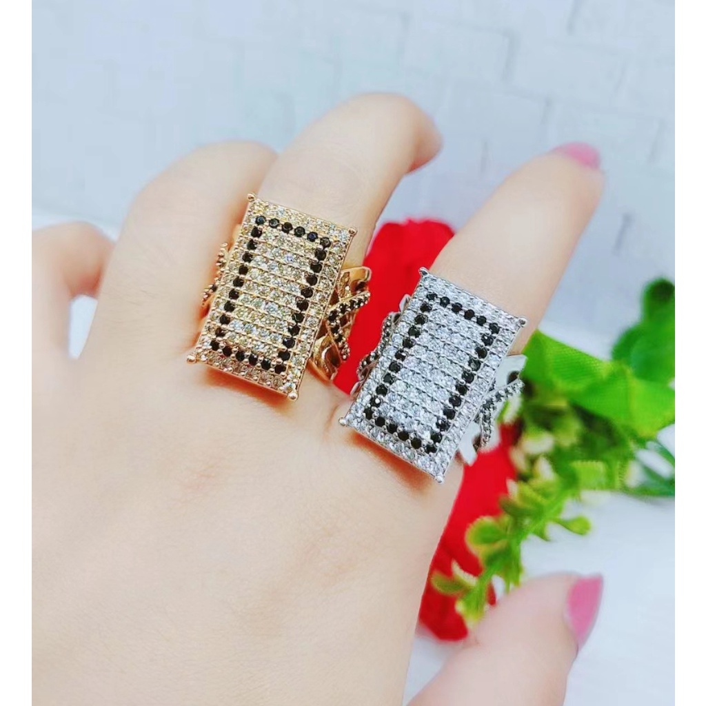 Cincin Xuping Permata Putih/Hitam Lapis Emas Perhiasan Fashion P11