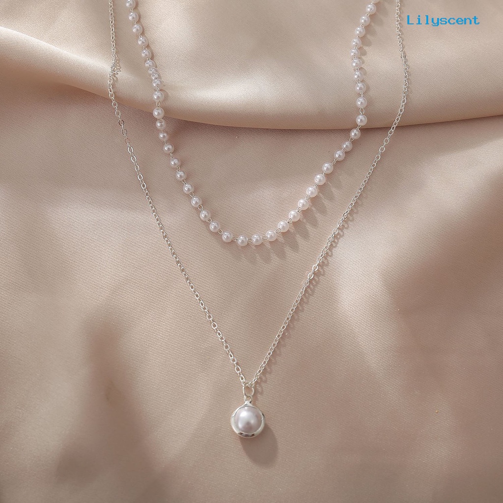 Ls Kalung Mutiara Double-layer Rantai Klavikula Wanita Alloy Simple Untuk Pesta